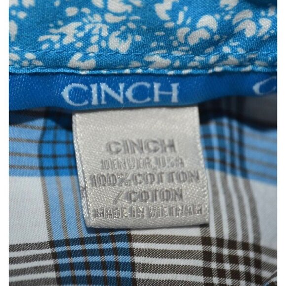 Cinch Men's L Blue Plaid Button Front Western Shirt Contrast Cuffs Cotton Cowboy - Picture 9 of 10